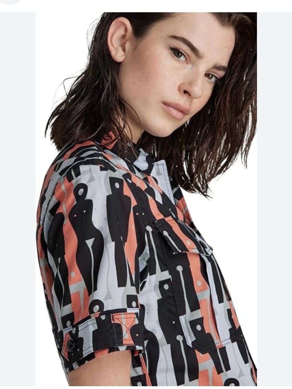 G-Star RAW Short Sleeve Button Shirt in Black, White & Coral